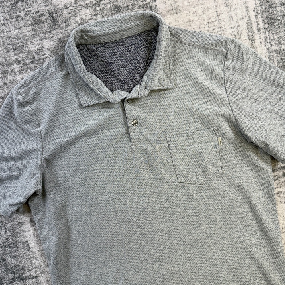 Vuori Ace Polo Shirt Mens Medium Gray Heather Casual Pocket Minimal Stretch Wick